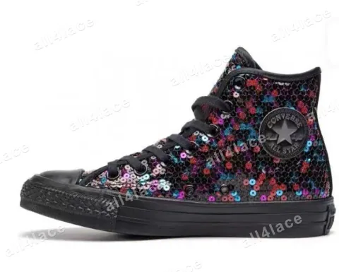Sequin Fabric — Black High-Top Shoe Application