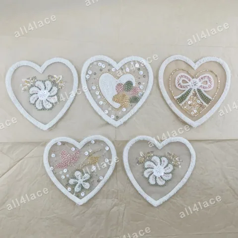 Towel Sequin Heart Applique Five Styles White