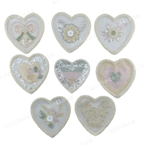 Towel Sequin Heart Applique Eight Styles Beige