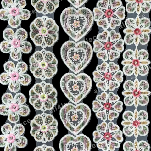 Mixed Towel Sequin Floral Heart Star Trim Closeup