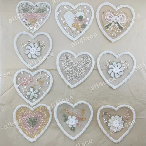 Towel Sequin Heart Applique Full Series White