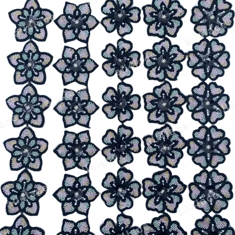 Mixed Towel Sequin Floral Allover Dark Petals