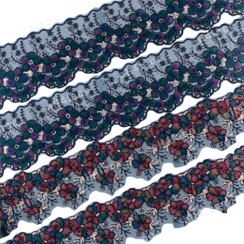 Mesh Colorful Floral Embroidery Trim