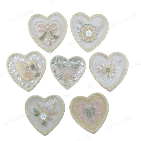 Towel Sequin Heart Applique Seven Styles Beige