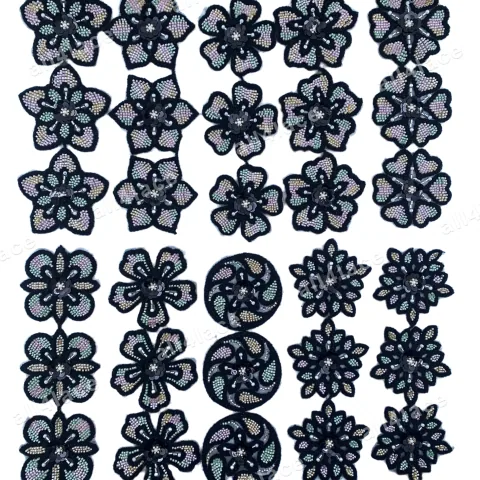 Mixed Towel Sequin Floral Trim Dark Series