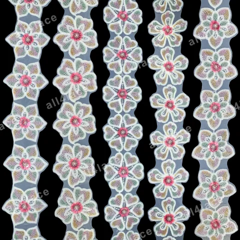 Mixed Towel Sequin Six-Petal Floral Strip Black