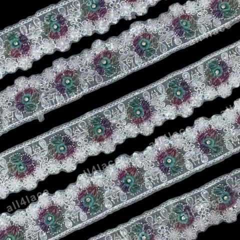 White Mesh Floral Scalloped Trim