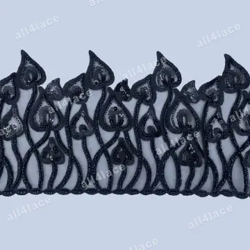 Black Looped Paisley Mesh Trim