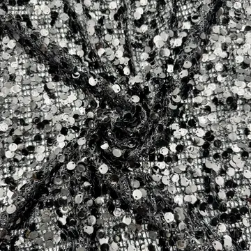 Black and Silver Disc Sequin Mesh — Sample draped for visual reference