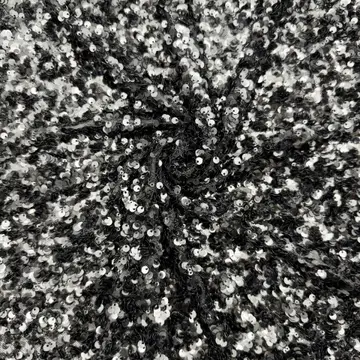 Black and Silver Mixed Disc Sequin Fabric — Overall sample and pattern view