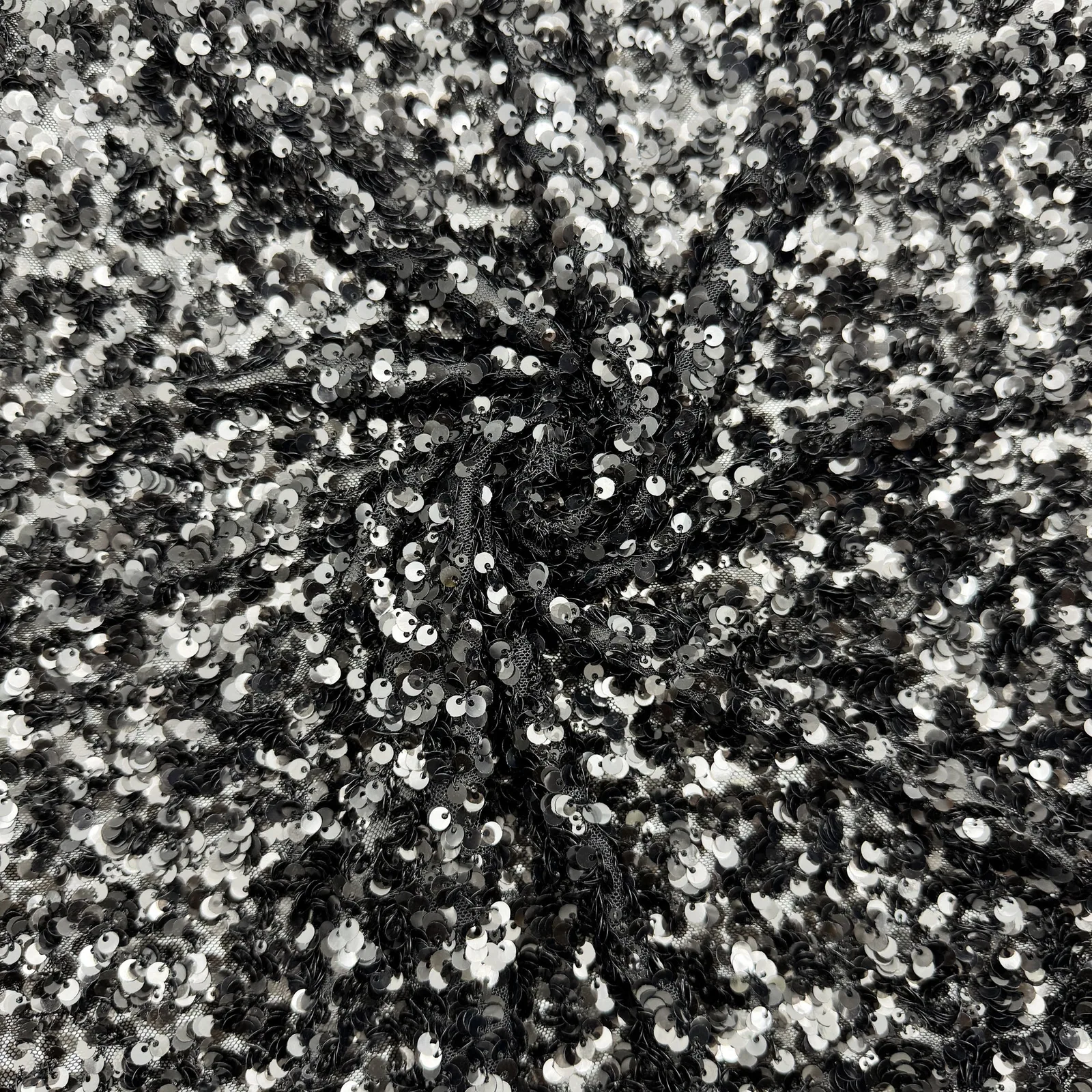 Black and Silver Mixed Disc Sequin Fabric