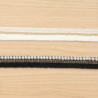 Black and White Beadline Chain Trim — Photographed decorative trim sample; verify colour and construction with a physical sample