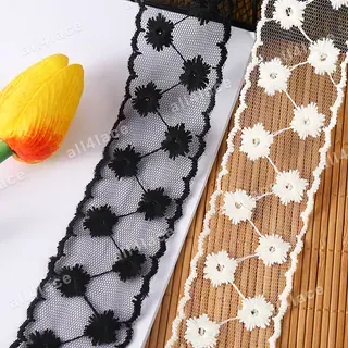 Black and white daisy chains mesh trim