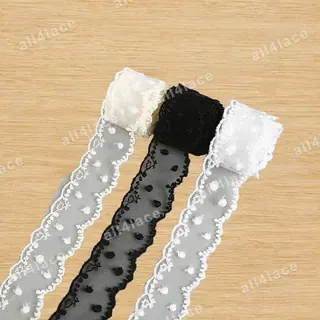 Black and white mixed flowers mesh trim
