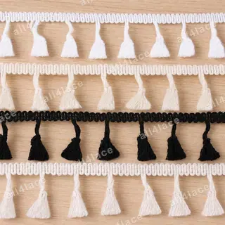Black and white small tassels fringe trim
