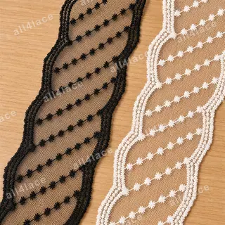 Black and White Star Dot Mesh Trim