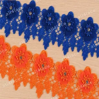 Blue and Orange Layered Flower Lace Border