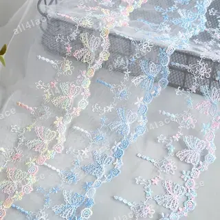 Blue and Pastel Floral Mesh Border