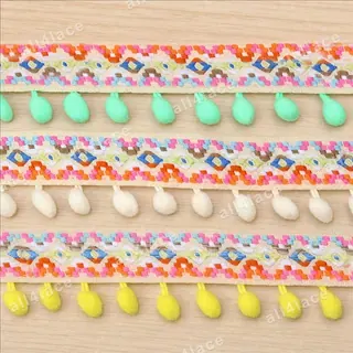 Bright multicolour teardrop pom-poms trim