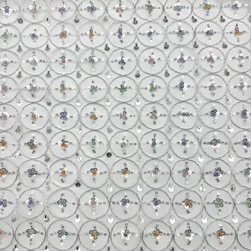 Circular Floral Diamond Mesh Fabric — Overall sample and pattern view
