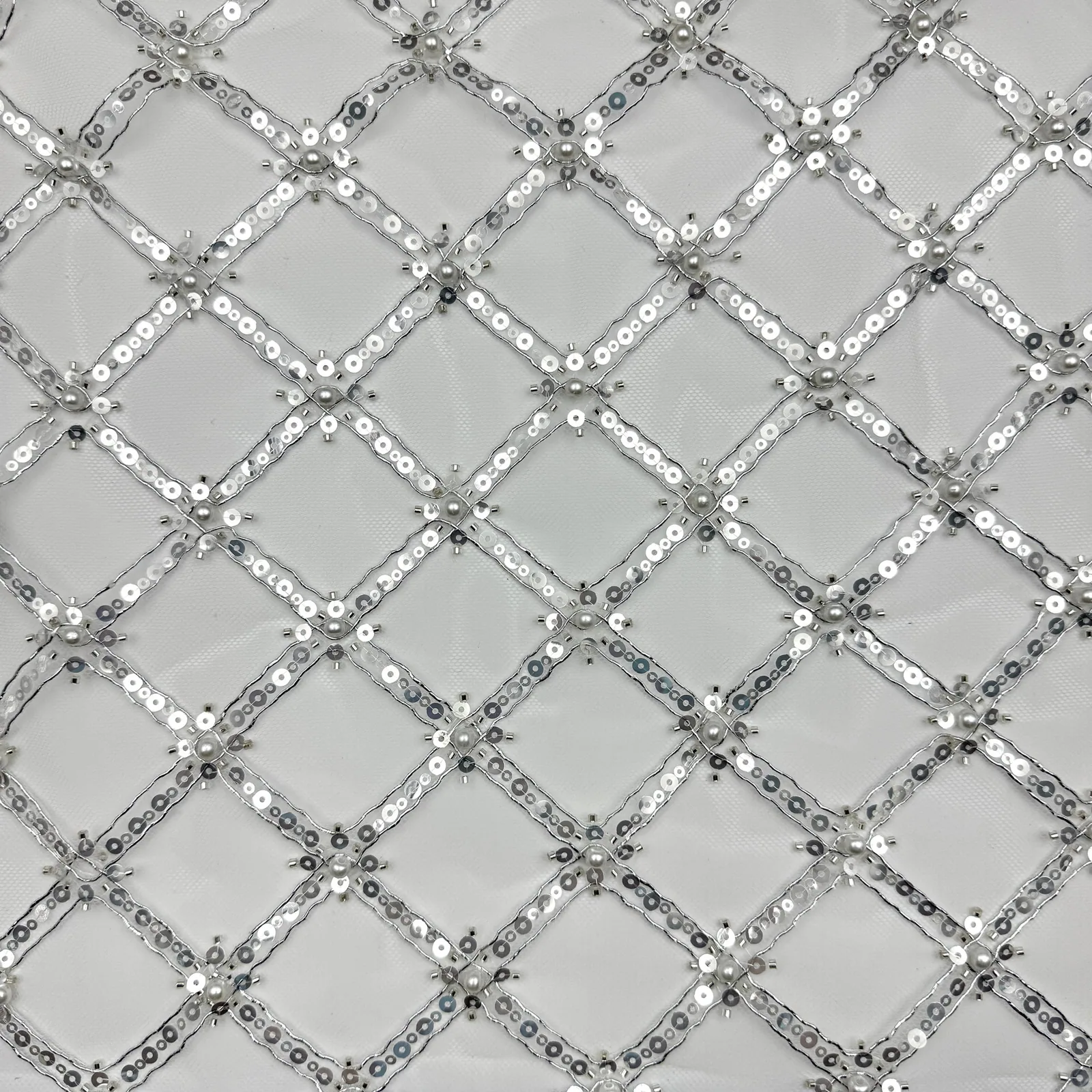 Double-Line Diamond Sequin Mesh Fabric — Overall sample and pattern view