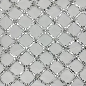 Double-Line Diamond Sequin Mesh Fabric — Overall sample and pattern view