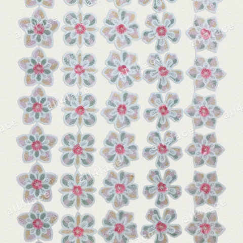 Mixed Towel Sequin Floral Chain Trim Soft Blue