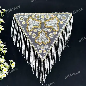 Floral Bead Fringe Headscarf Panel