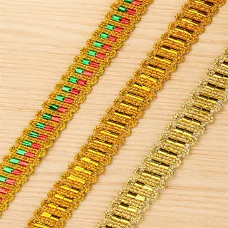 Gold tone ladder pattern decorative trim — Photographed decorative trim sample; verify colour and construction with a physical sample