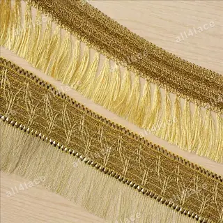 Gold tone long tassels fringe trim
