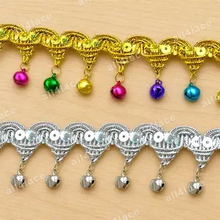 Gold and silver bell-shaped drops fringe trim