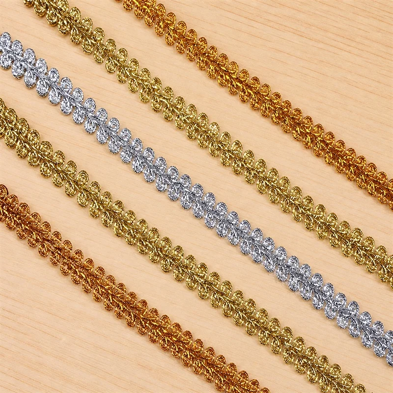 Gold and Silver Four-Loop Metallic Braid — Photographed decorative trim sample; verify colour and construction with a physical sample