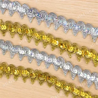 Gold and Silver Pointed Sequin Loop Trim