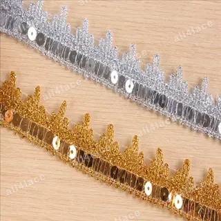Gold and silver sequin fringe trim