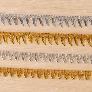Gold and Silver Teardrop Charm Fringe Trim