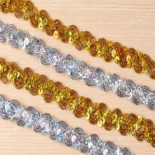 Gold and Silver Wave Sequin Braid Trim