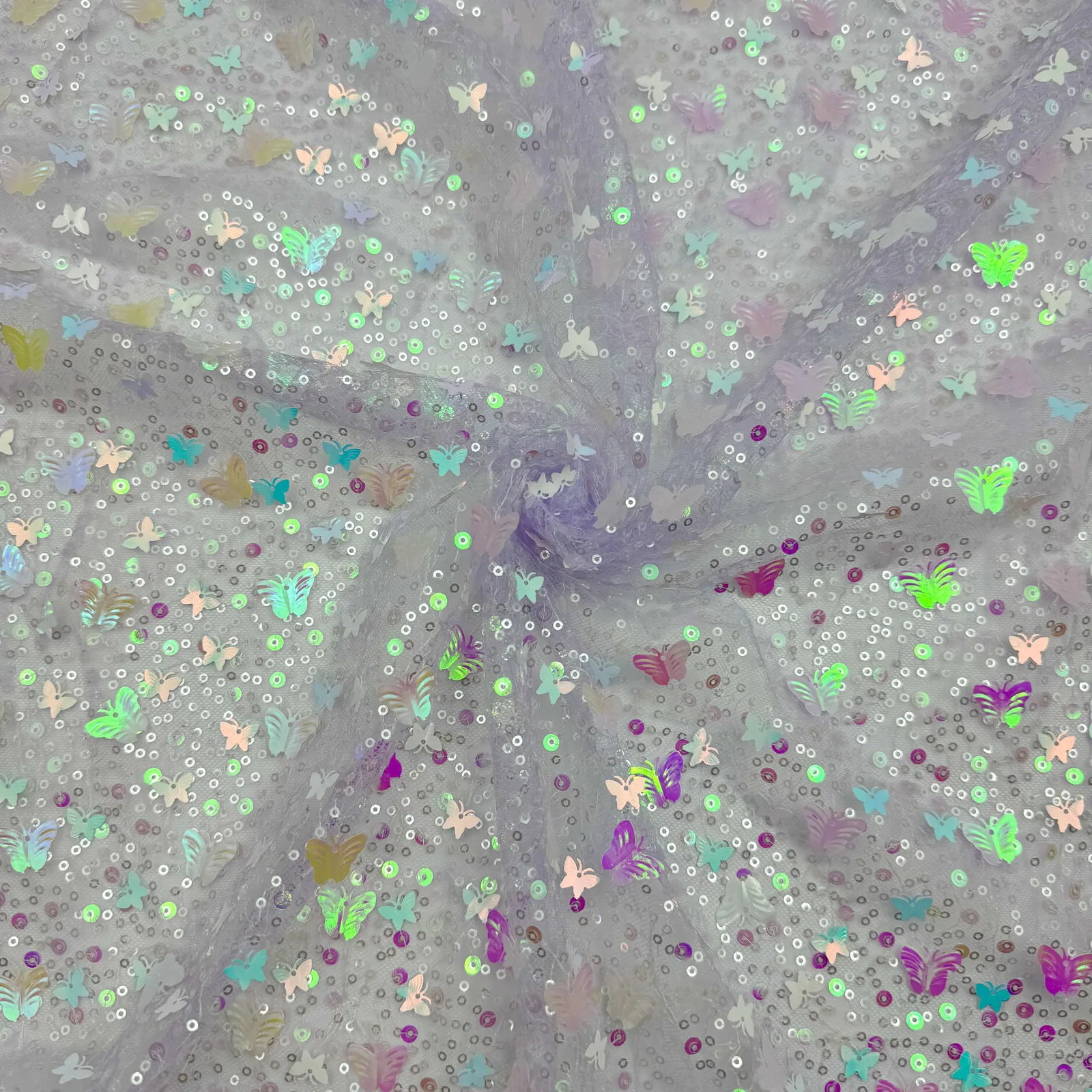 Iridescent Butterfly Sequin Mesh Fabric