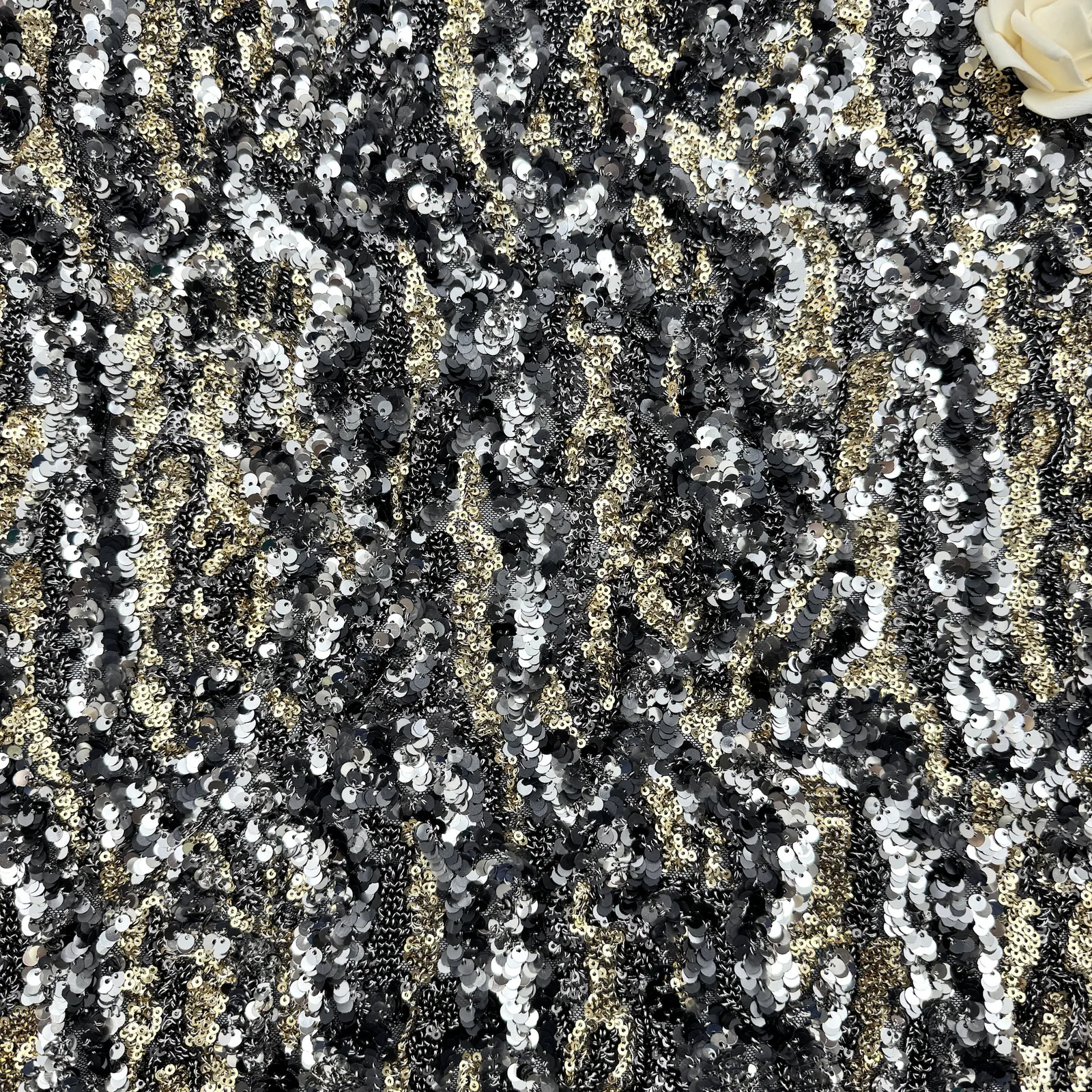 Iridescent Coral-Pattern Sequin Fabric