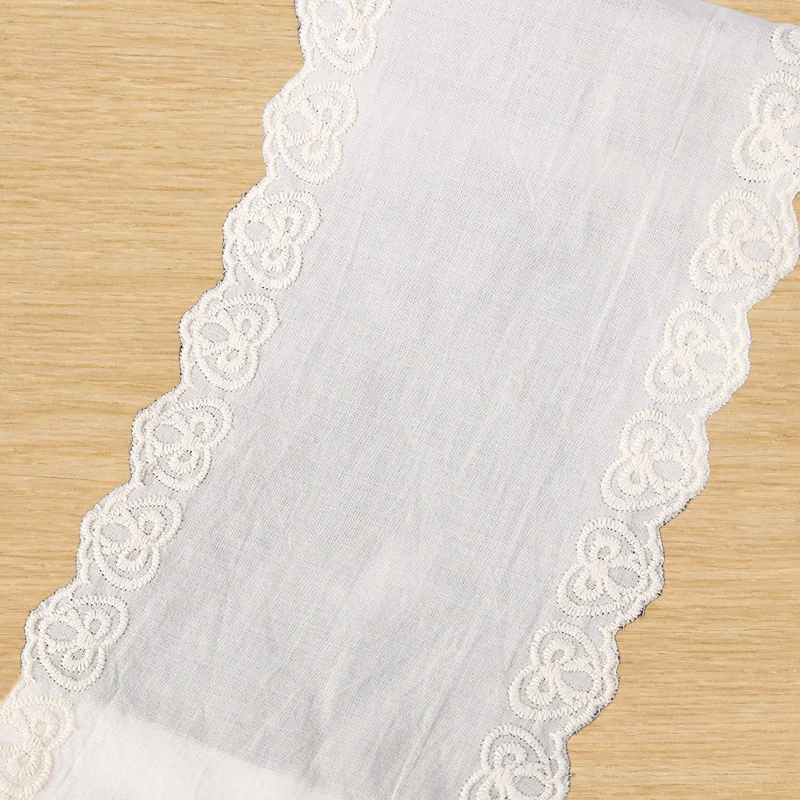 Ivory scroll motifs openwork trim — Photographed decorative trim sample; verify colour and construction with a physical sample