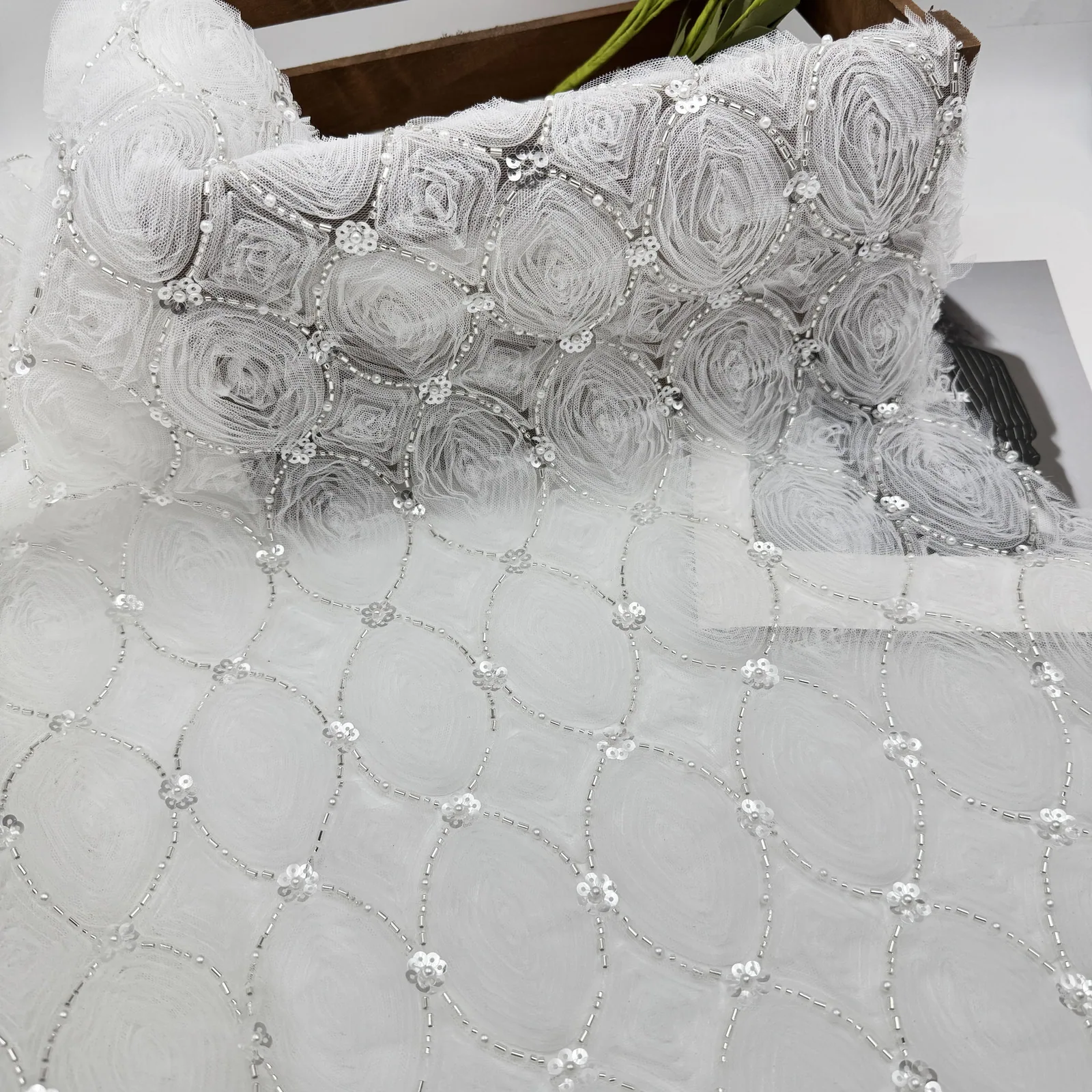 Ivory Loop Bead and Sequin Fabric