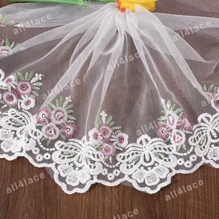 Ivory small flowers tulle trim