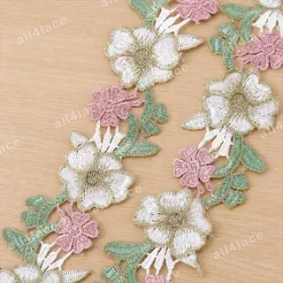 Ivory, Pink and Sage Floral Vine Trim