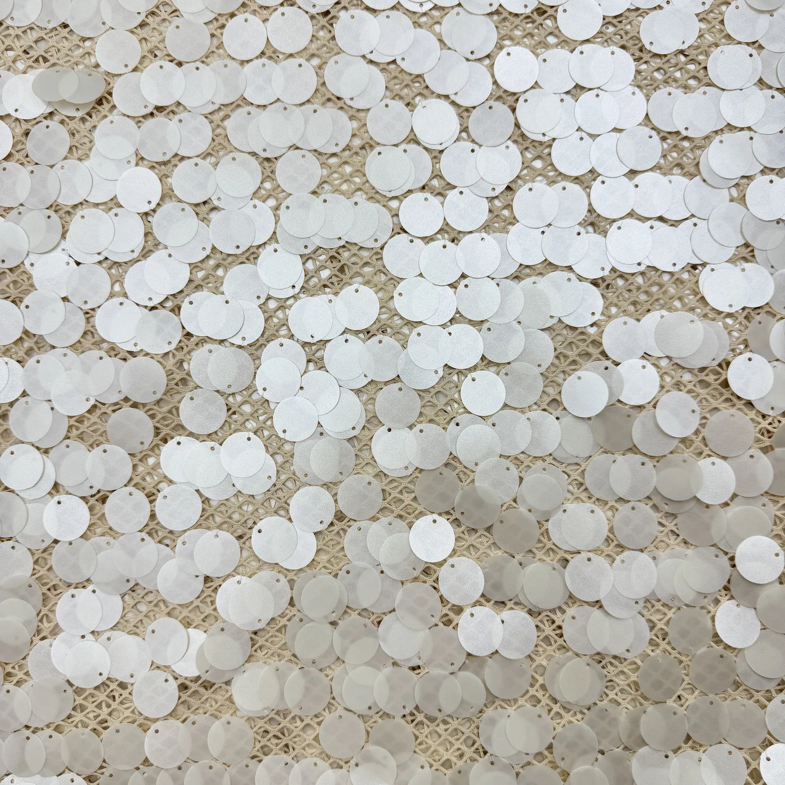 Ivory Round Sequin Open Mesh Fabric