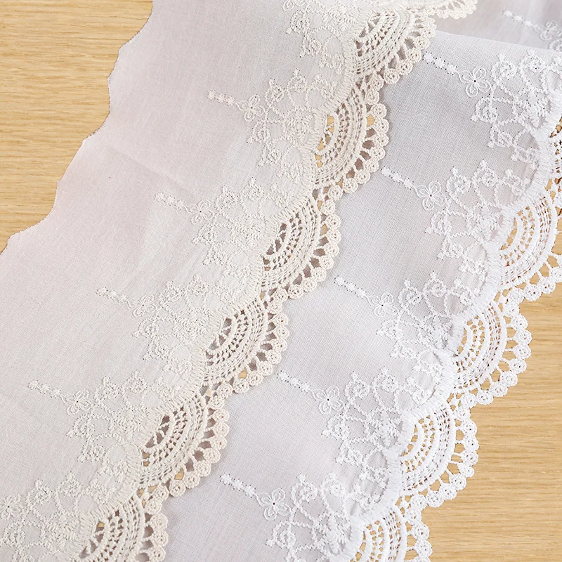 Ivory scalloped flower openwork trim — Photographed decorative trim sample; verify colour and construction with a physical sample