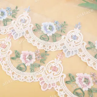 Ivory Scroll and Pastel Bloom Lace Border