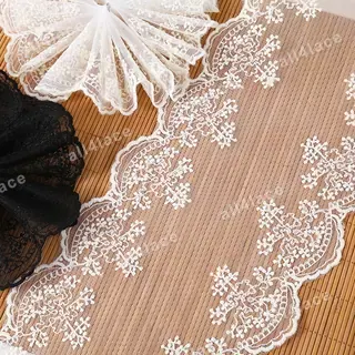 Ivory Sprig Scalloped Tulle Border