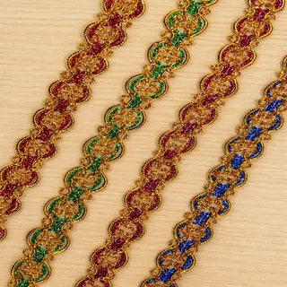 Jewel Colour Figure Eight Braid — Photographed decorative trim sample; verify colour and construction with a physical sample