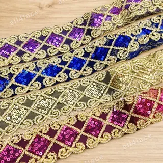 Jewel Tone Sequin Lattice Wide Trim