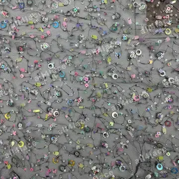 Mixed-Shape Sequin Sheer Fabric