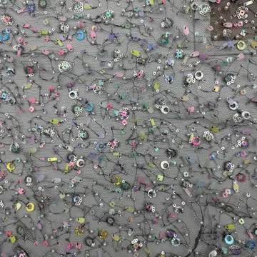 Mixed-Shape Sequin Sheer Fabric — Overall sample and pattern view